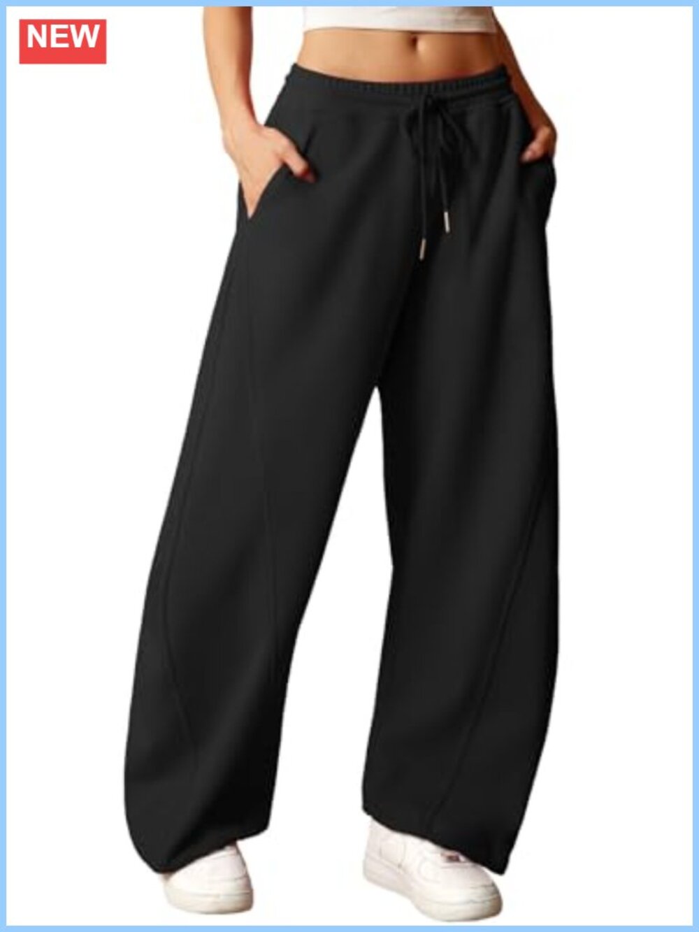 Wide Leg Barrel Sweatpants with Pockets Drawstring Cuffs Cotton Polyester